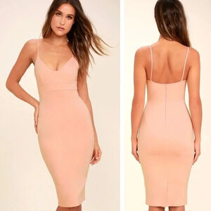 Lulus Small Don't Tell 'Em Blush Pink Bodycon Midi Dress